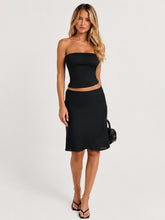 Gina Midi Skirt - Knee Length Slip Skirt in Black
