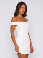 Private Planes Off Shoulder Mini Dress White