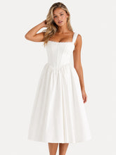 White Stretch Cotton Corset Midi Dress