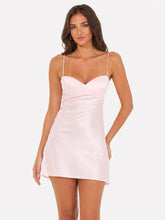 Satin Sweetheart Neck Dress in Pink and Green