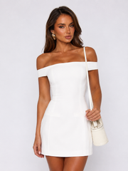 Private Planes Off Shoulder Mini Dress White