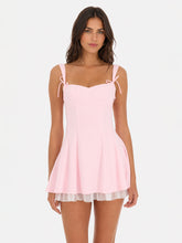 Bow Strap Shimmer Ruffle Dress in Pink