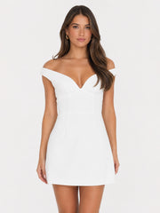 Irene Mini Dress Off Shoulder Bustier Tulip Skirt Dress in White