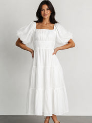 Rina Embroidered Shimmer Dress | Off White