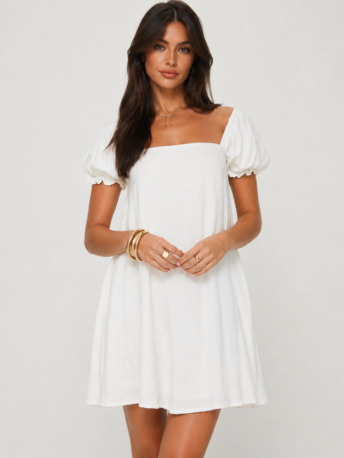 Beyond Linen Blend Mini Dress White