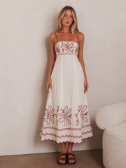 Mondo Scalloped Hem Maxi Dress Embroidered Red