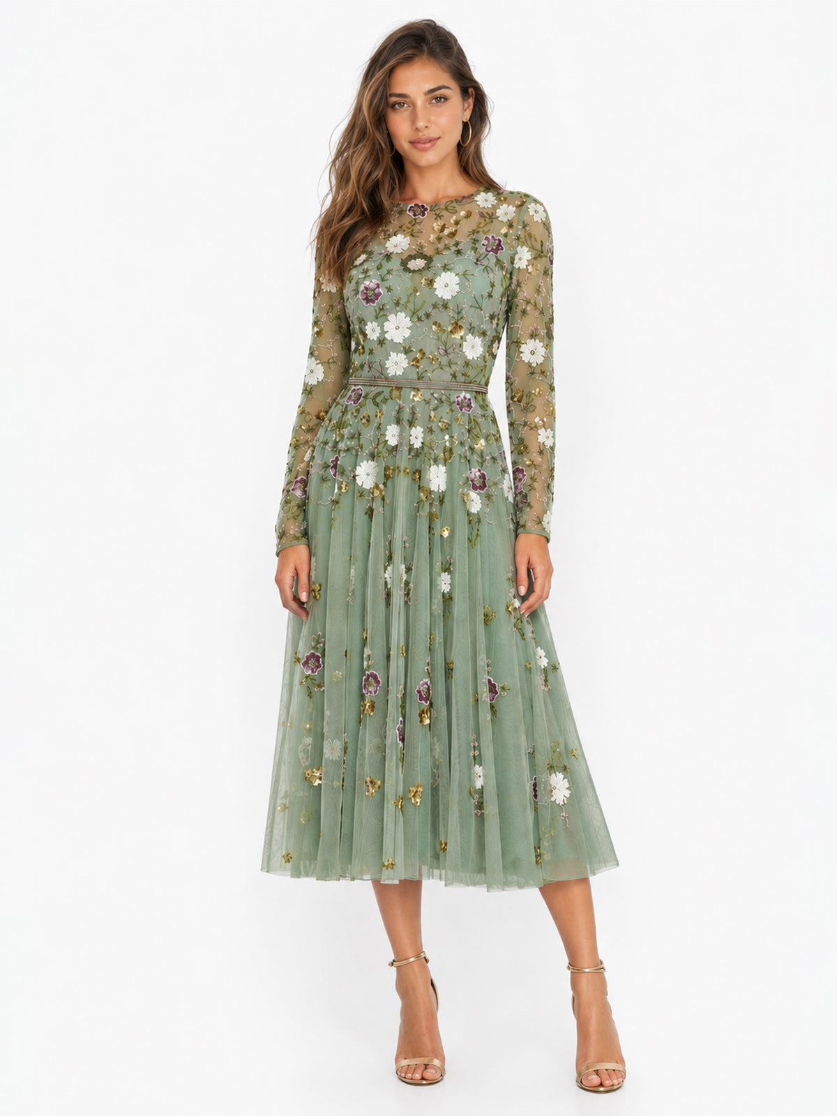 Mac Duggal 5716 Tea Length Long Sleeve Formal Dress
