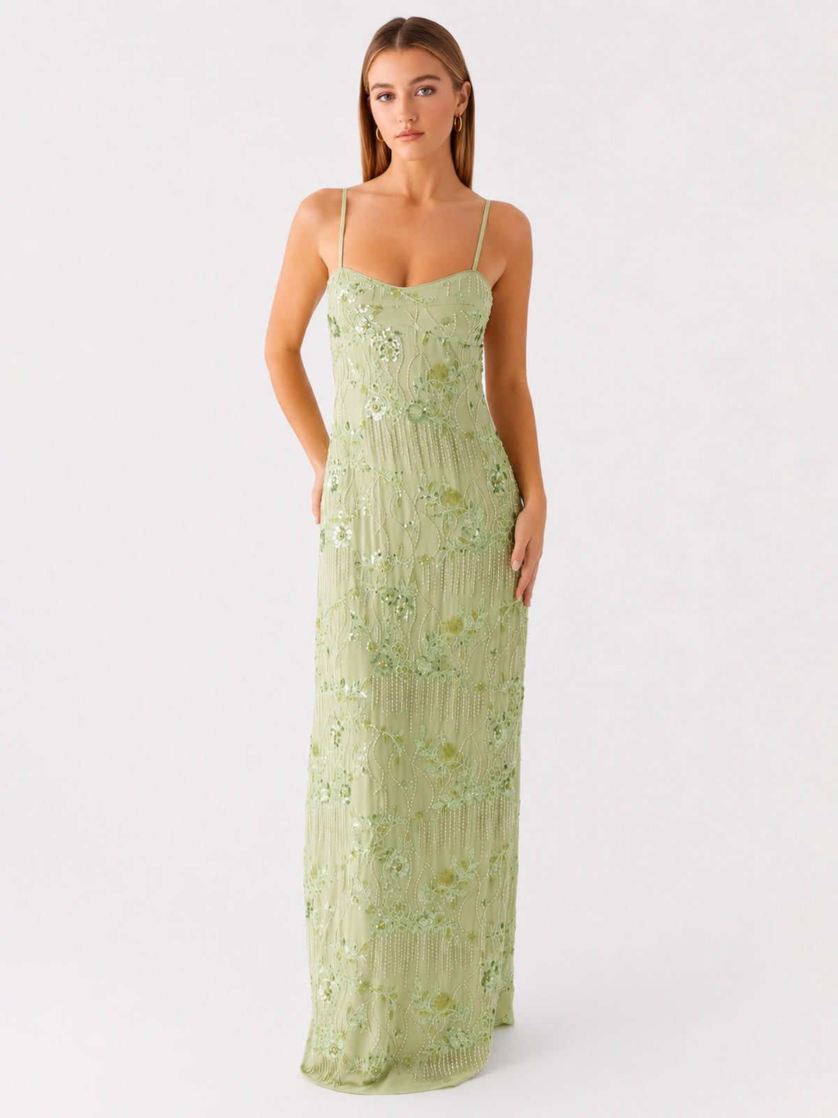 Celandine Beaded Maxi Dress - Lime