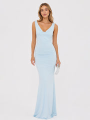 Pearl Open Back Maxi Dress in Light Blue