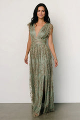 Arlene Shimmer Gown | Sage + Gold