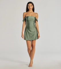 Classics Lover Off-The-Shoulder Satin A-Line Mini Dress